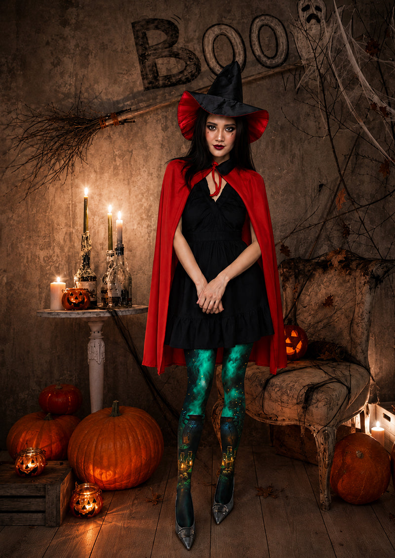 Green Smoke Witch Cauldron Halloween Tights H67-23