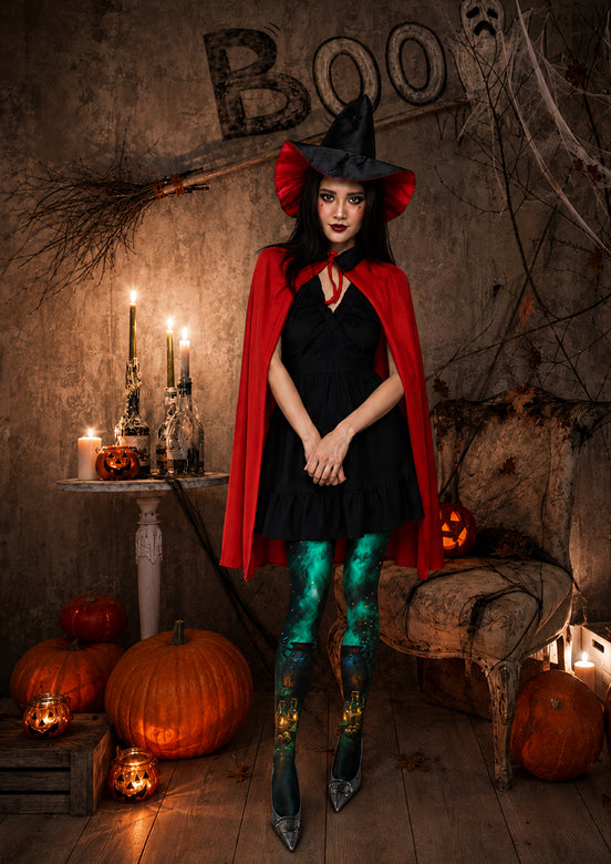 Green Smoke Witch Cauldron Halloween Tights H67-23
