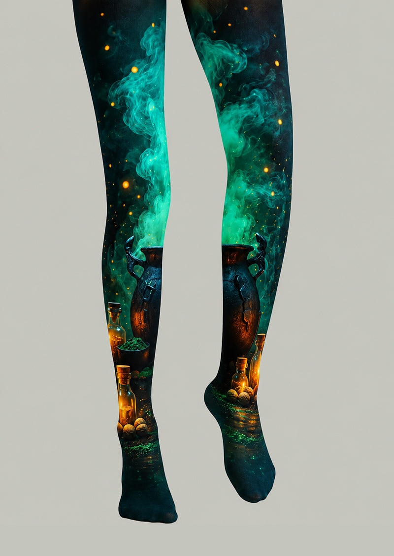 Green Smoke Witch Cauldron Halloween Tights H67-23