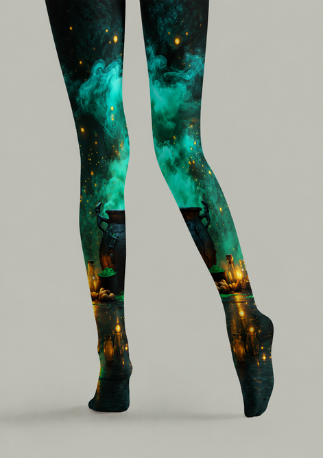 Green Smoke Witch Cauldron Halloween Tights H67-23