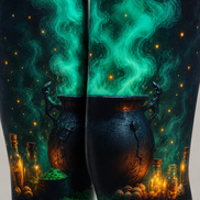 Green Smoke Witch Cauldron Halloween Tights H67-23