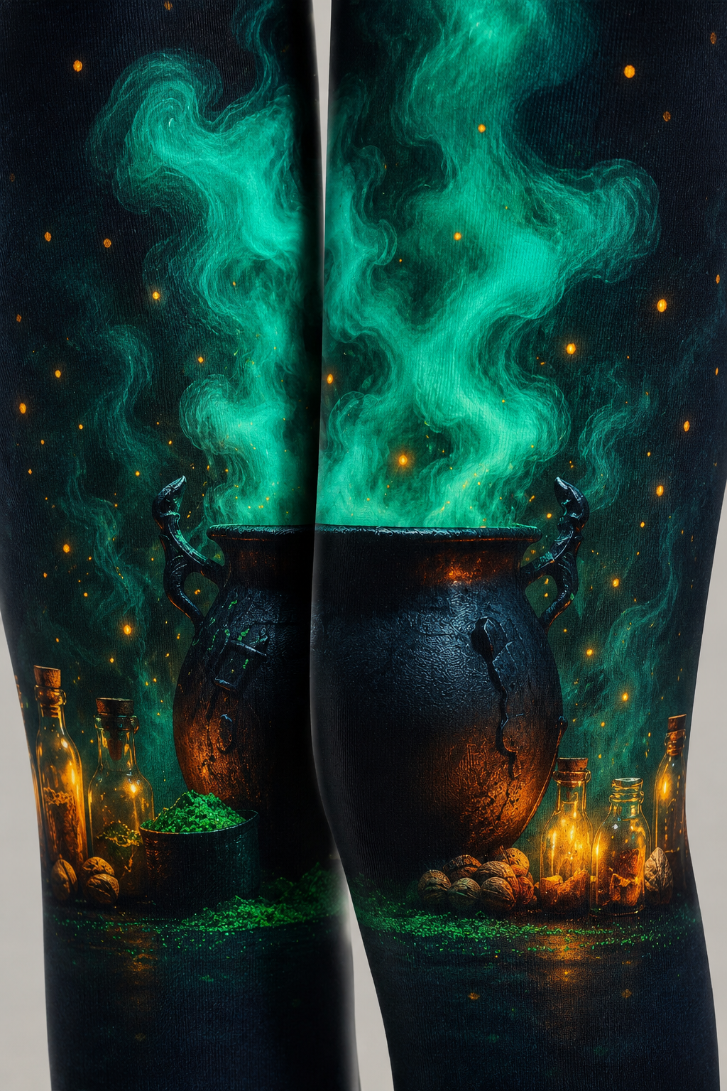 Green Smoke Witch Cauldron Halloween Tights H67-23