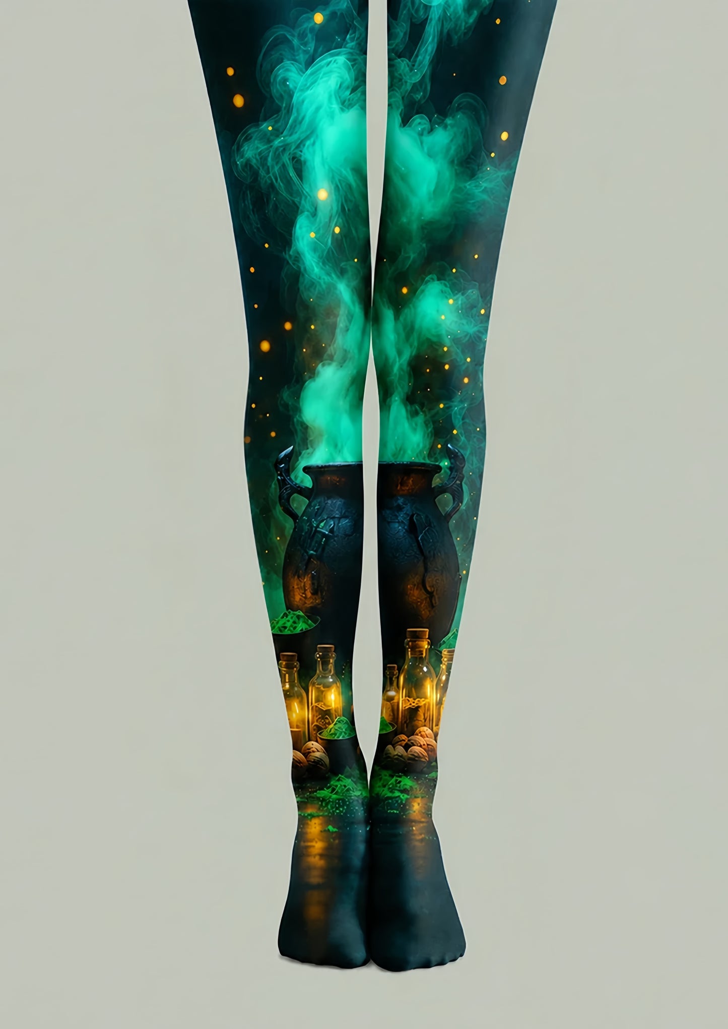 Green Smoke Witch Cauldron Halloween Tights H67-23