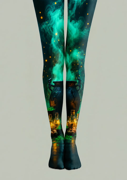 Green Smoke Witch Cauldron Halloween Tights H67-23