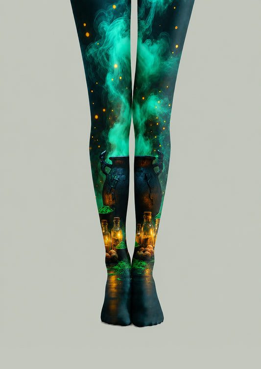 Green Smoke Witch Cauldron Halloween Tights H67-23