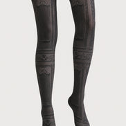 Black Vintage Victorian Panel Patterned Tights H67-25