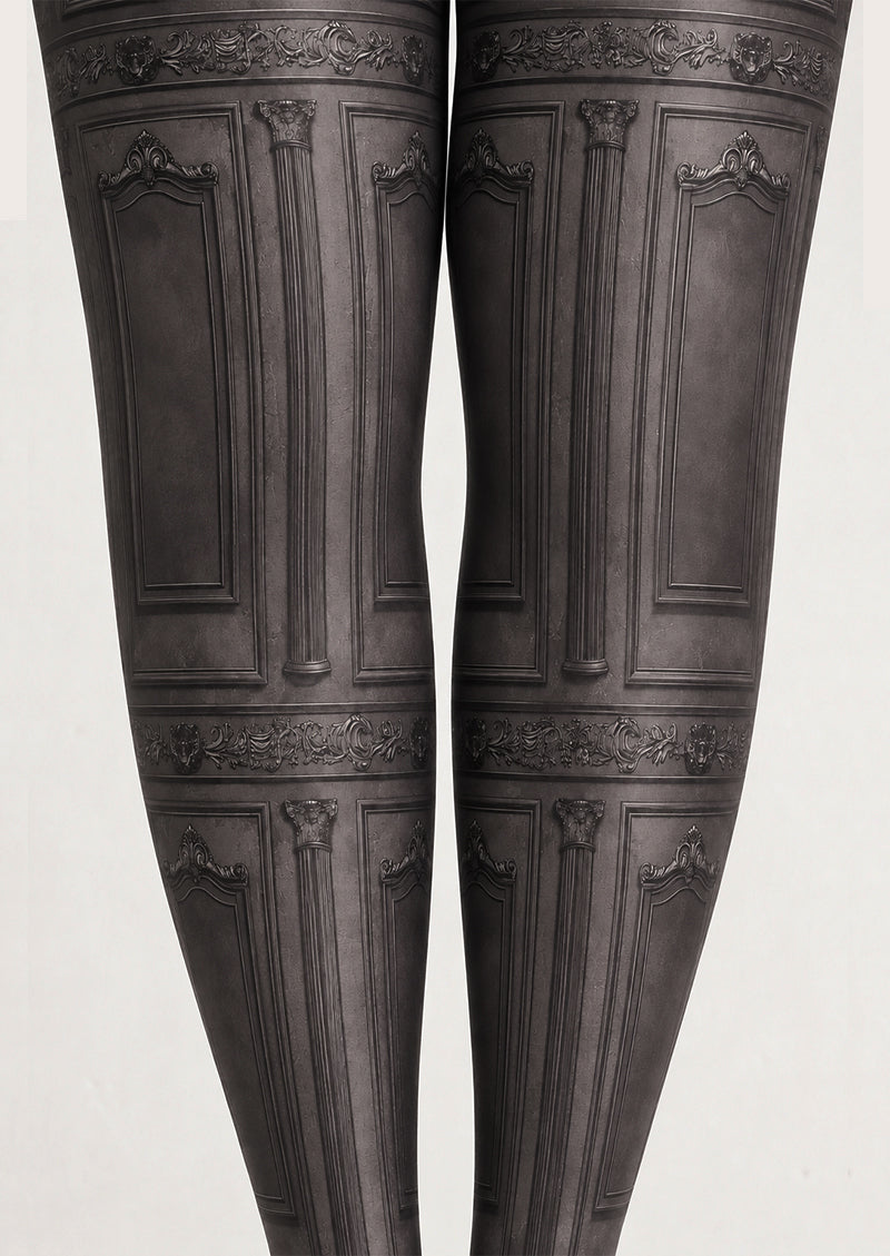 Black Vintage Victorian Panel Patterned Tights H67-25
