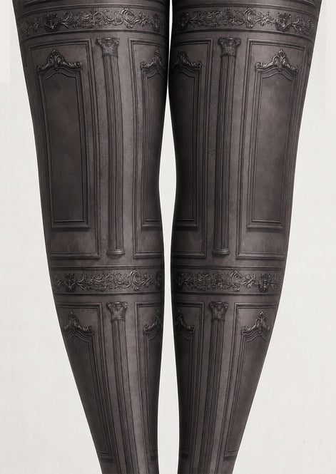 Black Vintage Victorian Panel Patterned Tights H67-25
