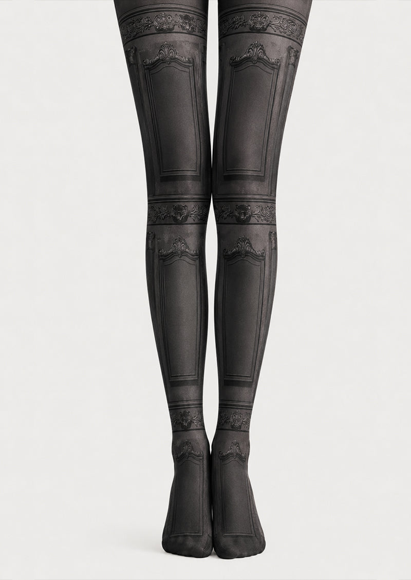 Black Vintage Victorian Panel Patterned Tights H67-25