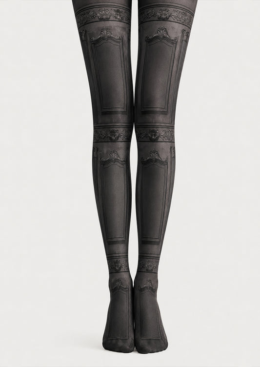 Black Vintage Victorian Panel Patterned Tights H67-25