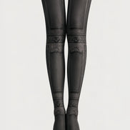 Black Vintage Victorian Panel Patterned Tights H67-25