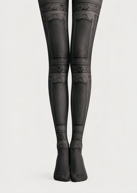 Black Vintage Victorian Panel Patterned Tights H67-25