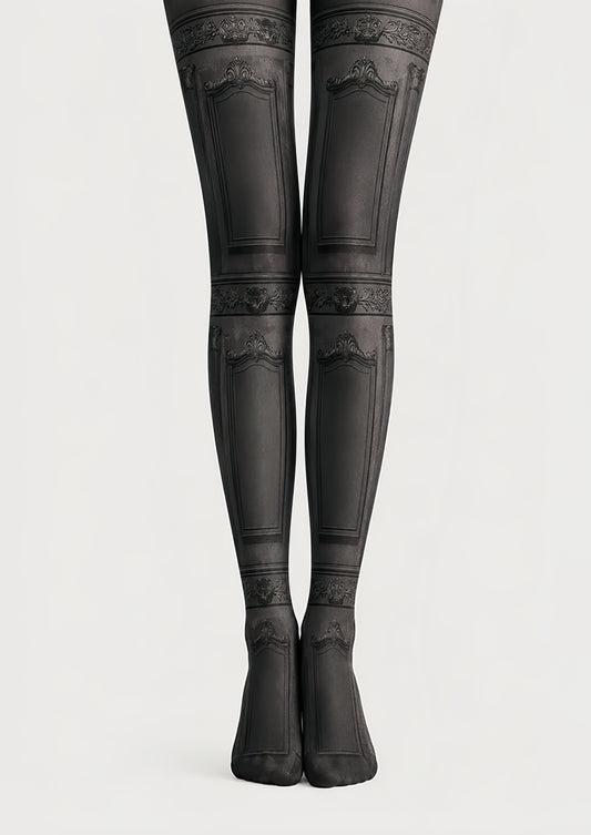 Black Vintage Victorian Panel Patterned Tights H67-25