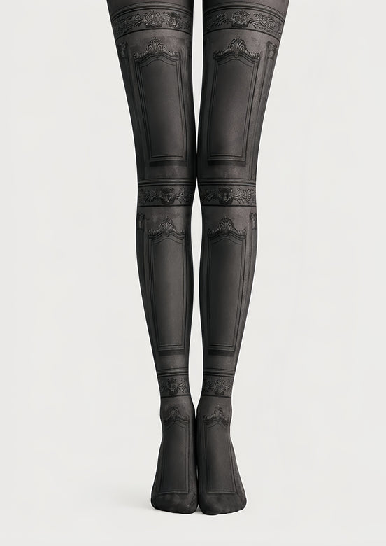 Black Vintage Victorian Panel Patterned Tights H67-25