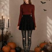 Gothic Skull Portrait Halloween Black Tights H67-26
