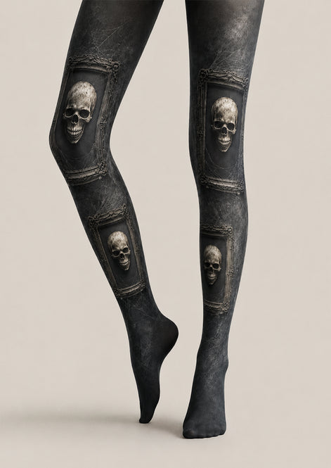 Gothic Skull Portrait Halloween Black Tights H67-26