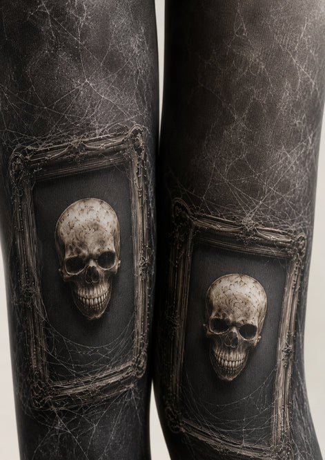 Gothic Skull Portrait Halloween Black Tights H67-26