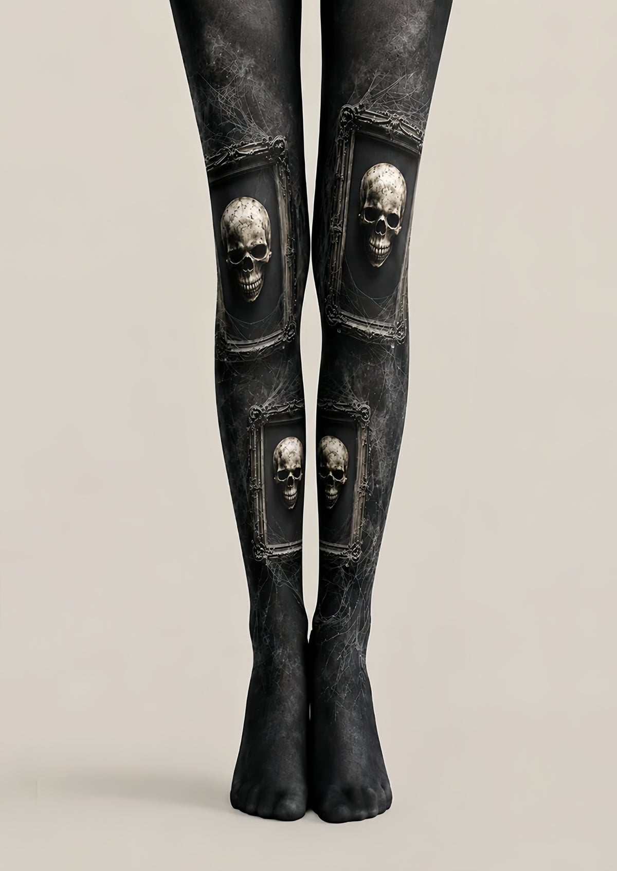 Gothic Skull Portrait Halloween Black Tights H67-26