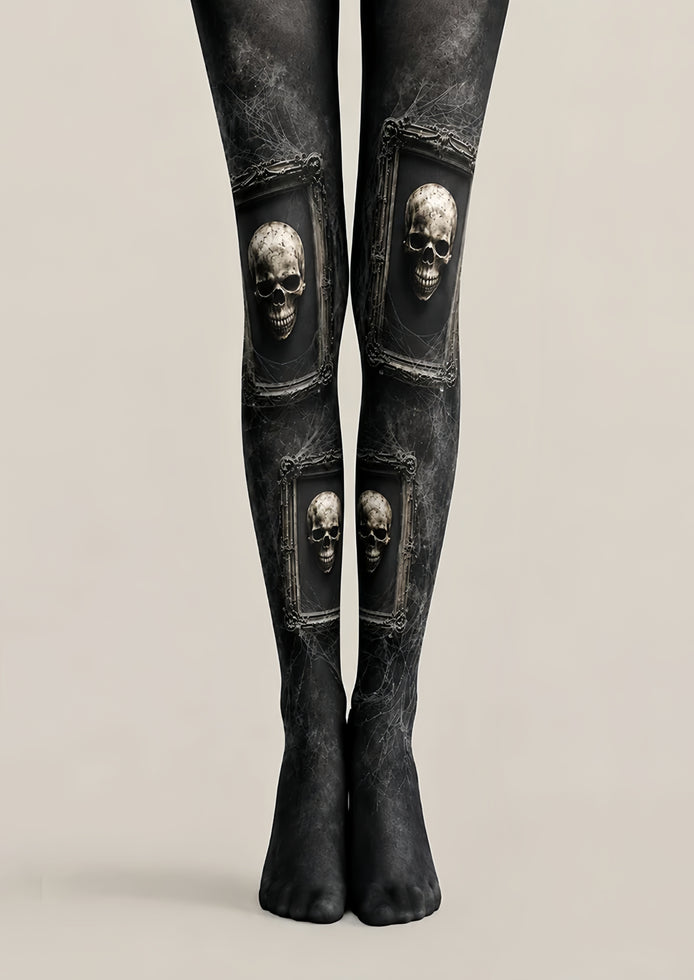 Gothic Skull Portrait Halloween Black Tights H67-26