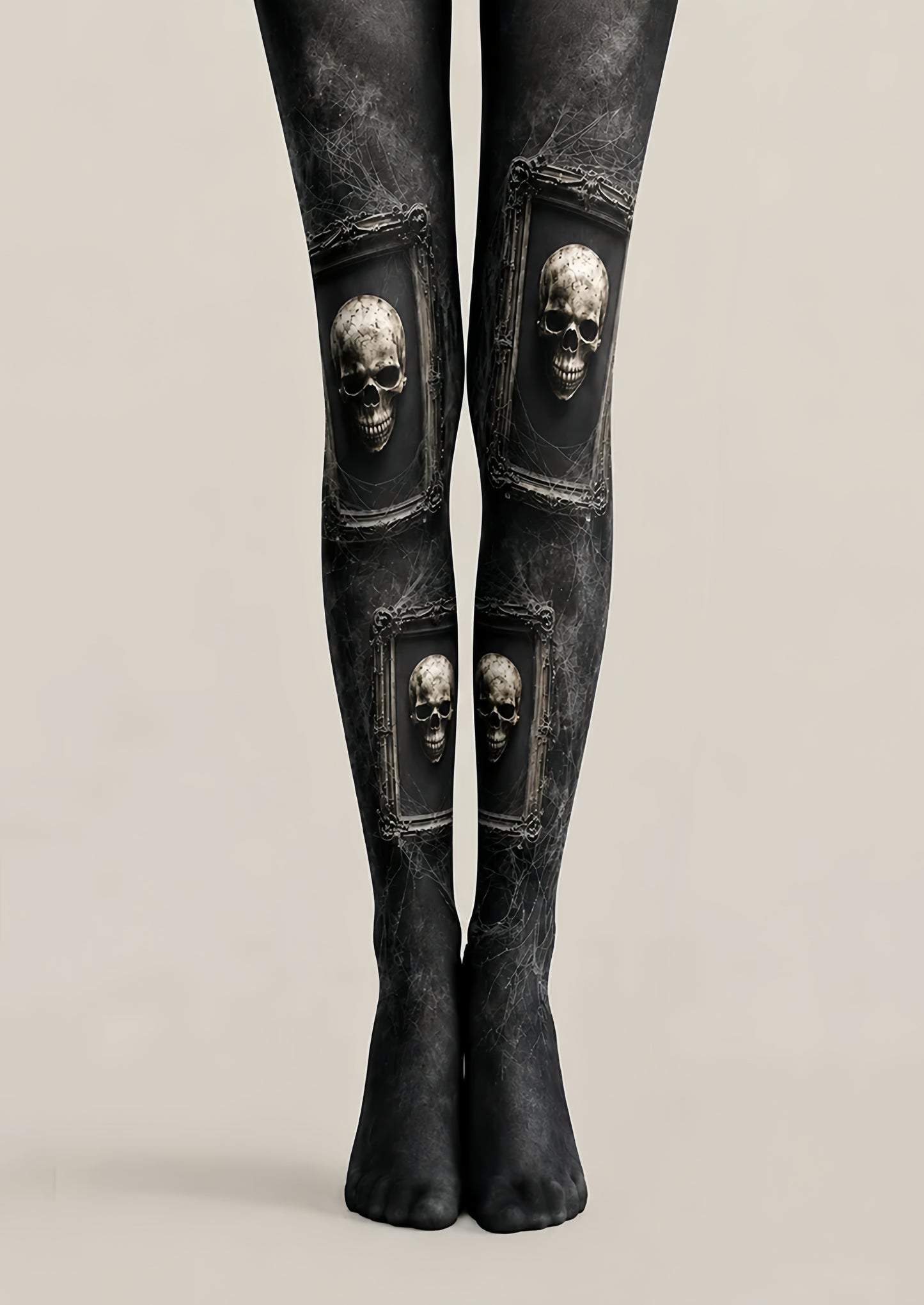Gothic Skull Portrait Halloween Black Tights H67-26