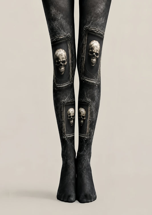 Gothic Skull Portrait Halloween Black Tights H67-26