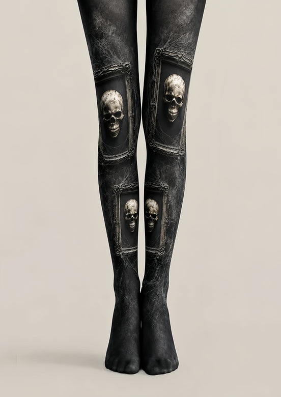 Gothic Skull Portrait Halloween Black Tights H67-26