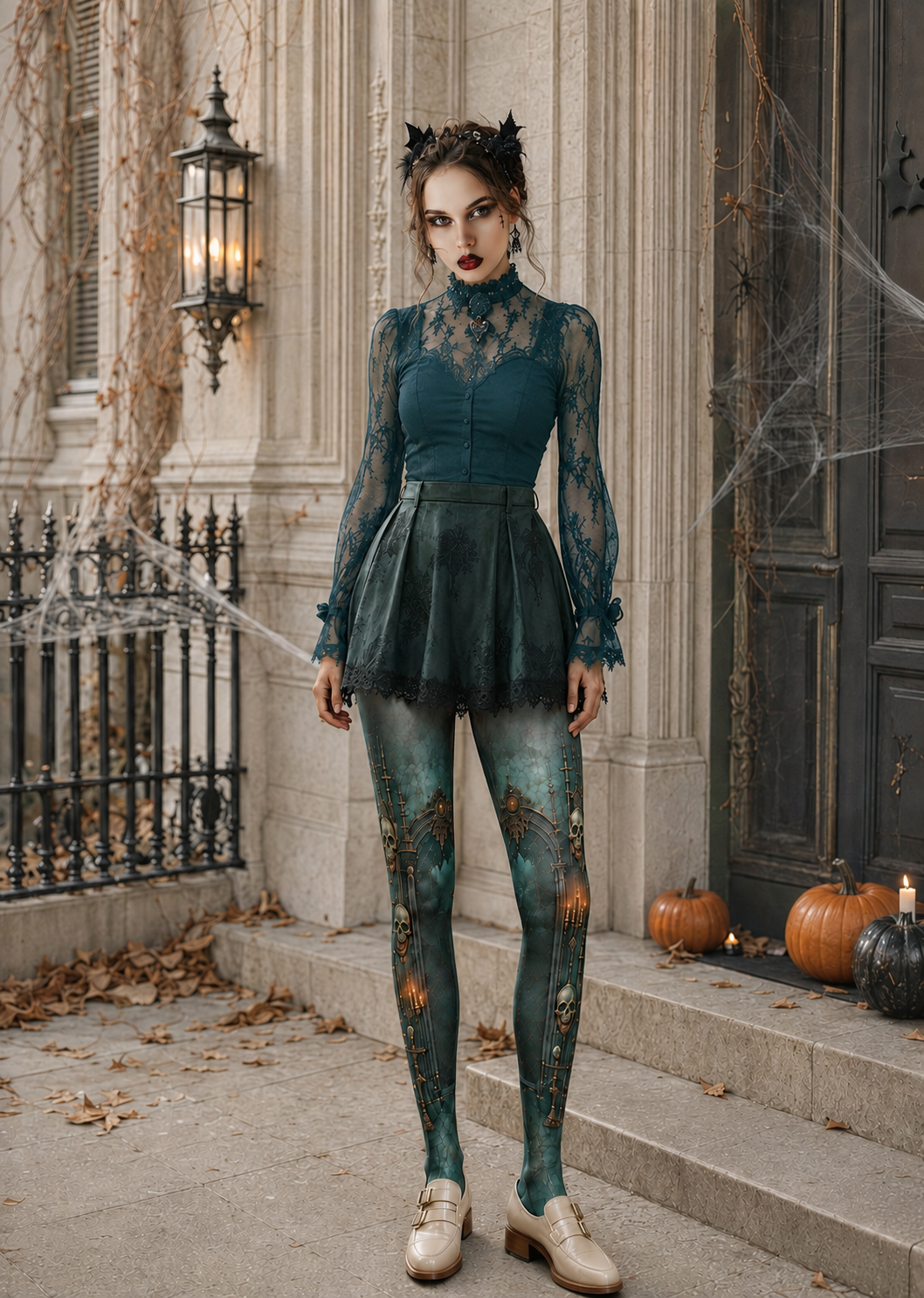 Dark Gothic Skull Candle Tights Halloween Pantyhose H67-3