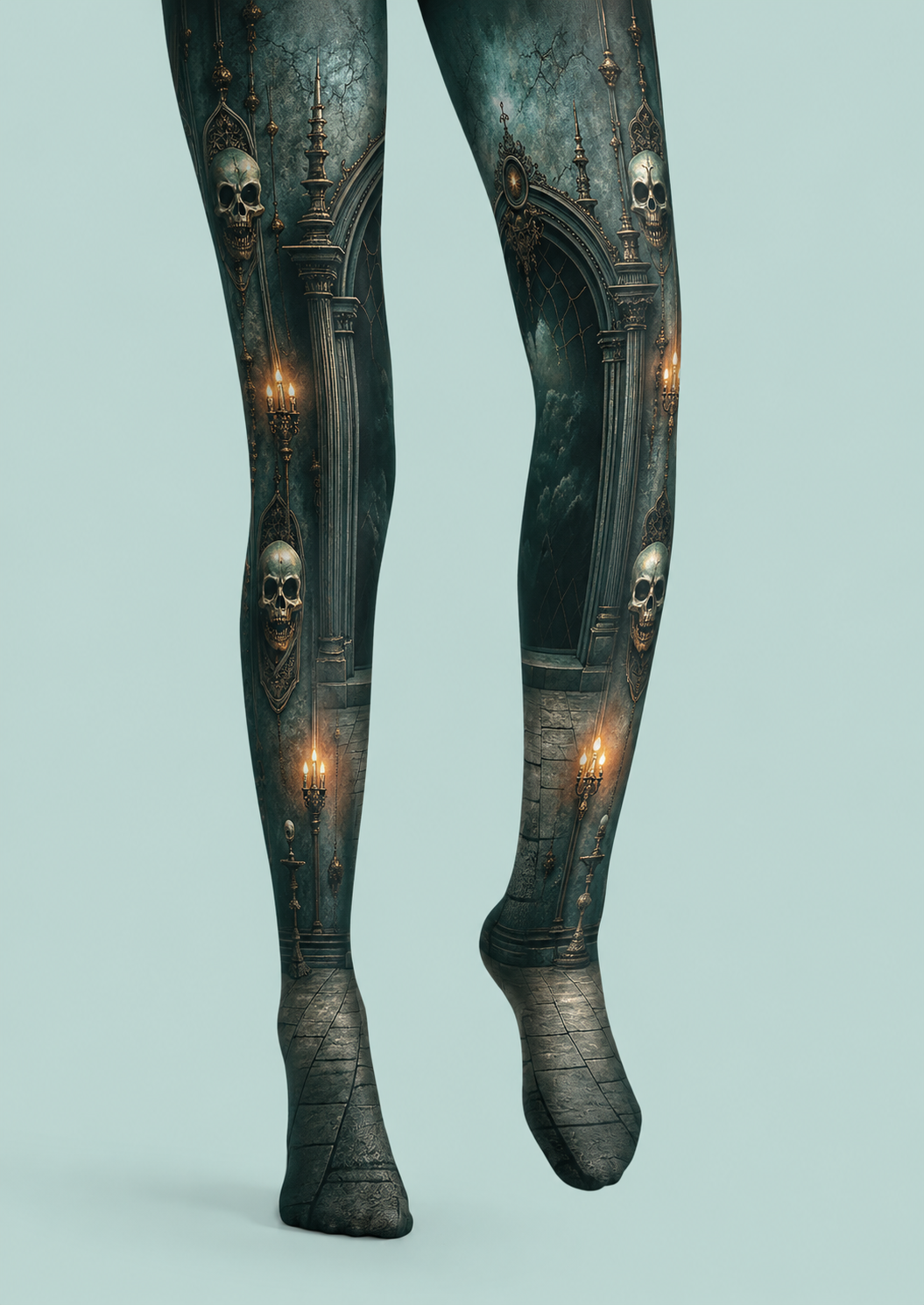 Dark Gothic Skull Candle Tights Halloween Pantyhose H67-3