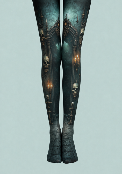 Dark Gothic Skull Candle Tights Halloween Pantyhose H67-3