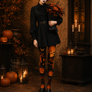 Moonlit Pumpkin Halloween Gothic Tights Hosiery H67-4