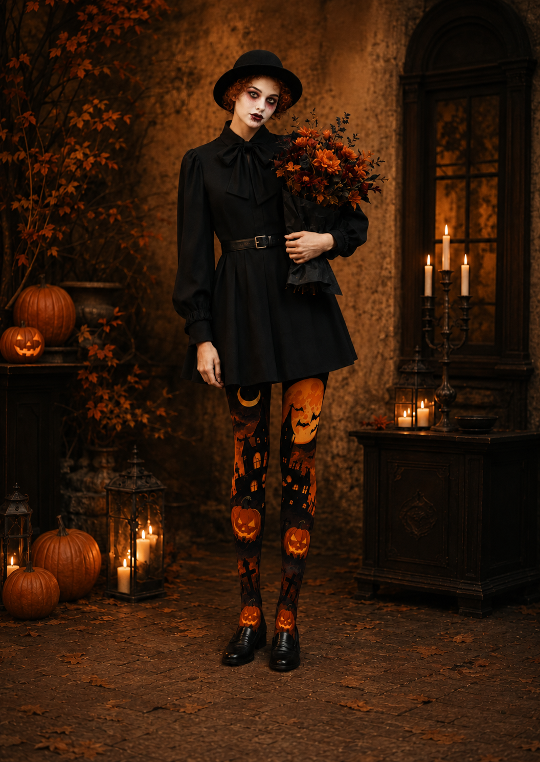 Moonlit Pumpkin Halloween Gothic Tights Hosiery H67-4