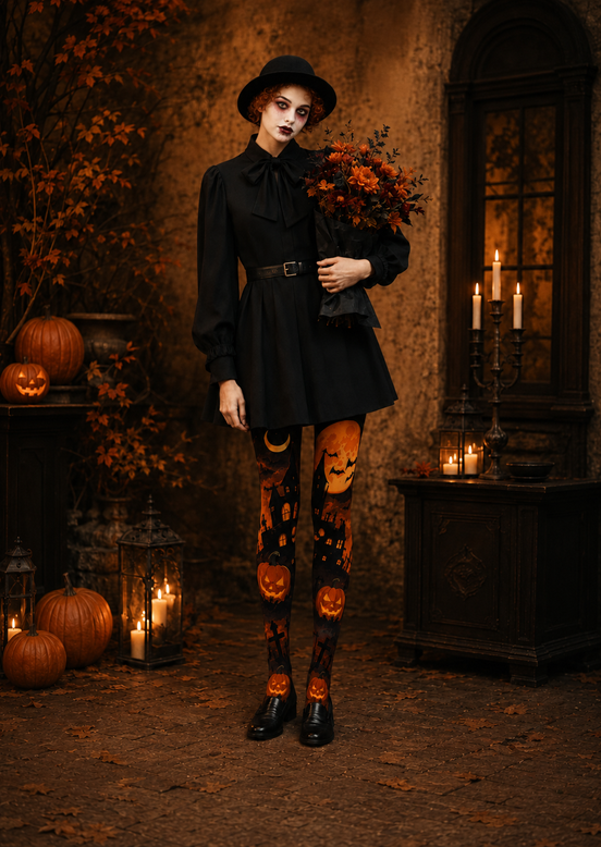 Moonlit Pumpkin Halloween Gothic Tights Hosiery H67-4