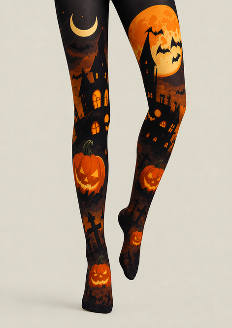 Moonlit Pumpkin Halloween Gothic Tights Hosiery H67-4