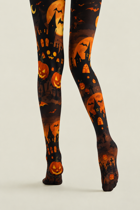 Moonlit Pumpkin Halloween Gothic Tights Hosiery H67-4