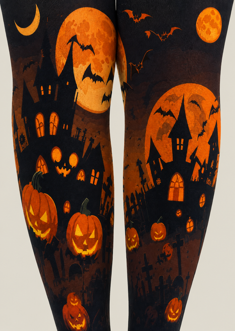 Moonlit Pumpkin Halloween Gothic Tights Hosiery H67-4