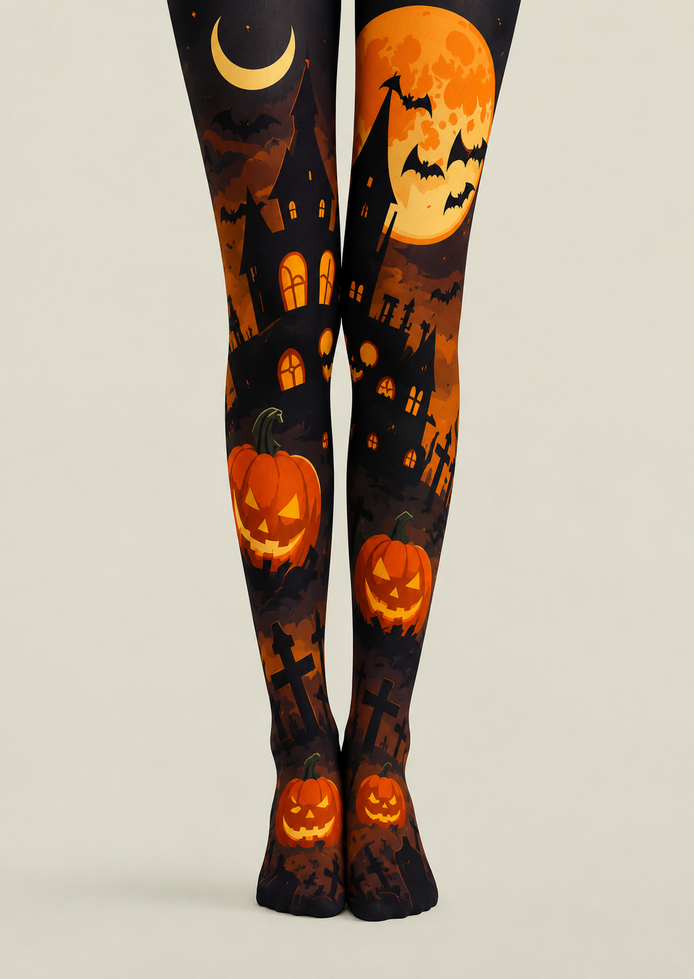Moonlit Pumpkin Halloween Gothic Tights Hosiery H67-4