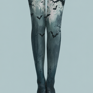 Moonlit Bat Forest Pantyhose Halloween Patterned Tights H67-5