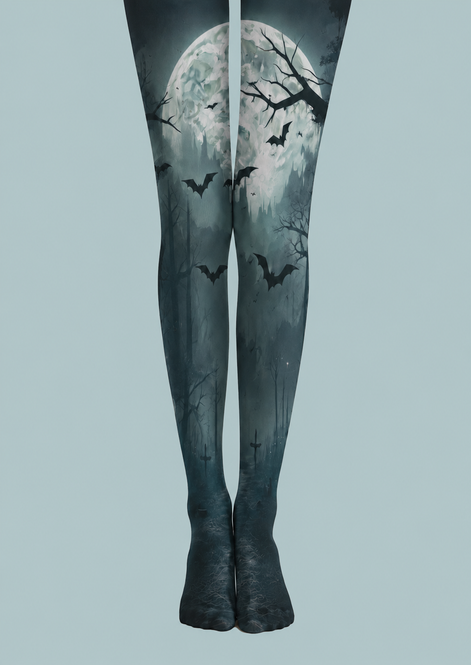 Moonlit Bat Forest Pantyhose Halloween Patterned Tights H67-5