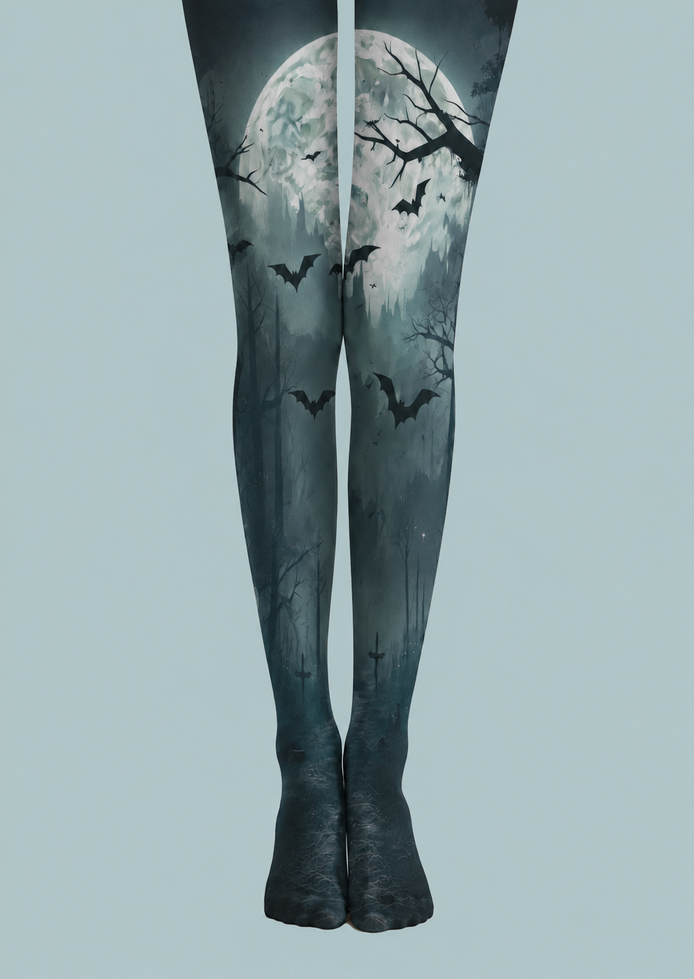 Moonlit Bat Forest Pantyhose Halloween Patterned Tights H67-5