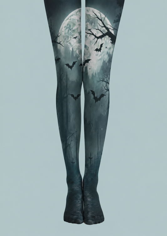 Moonlit Bat Forest Pantyhose Halloween Patterned Tights H67-5
