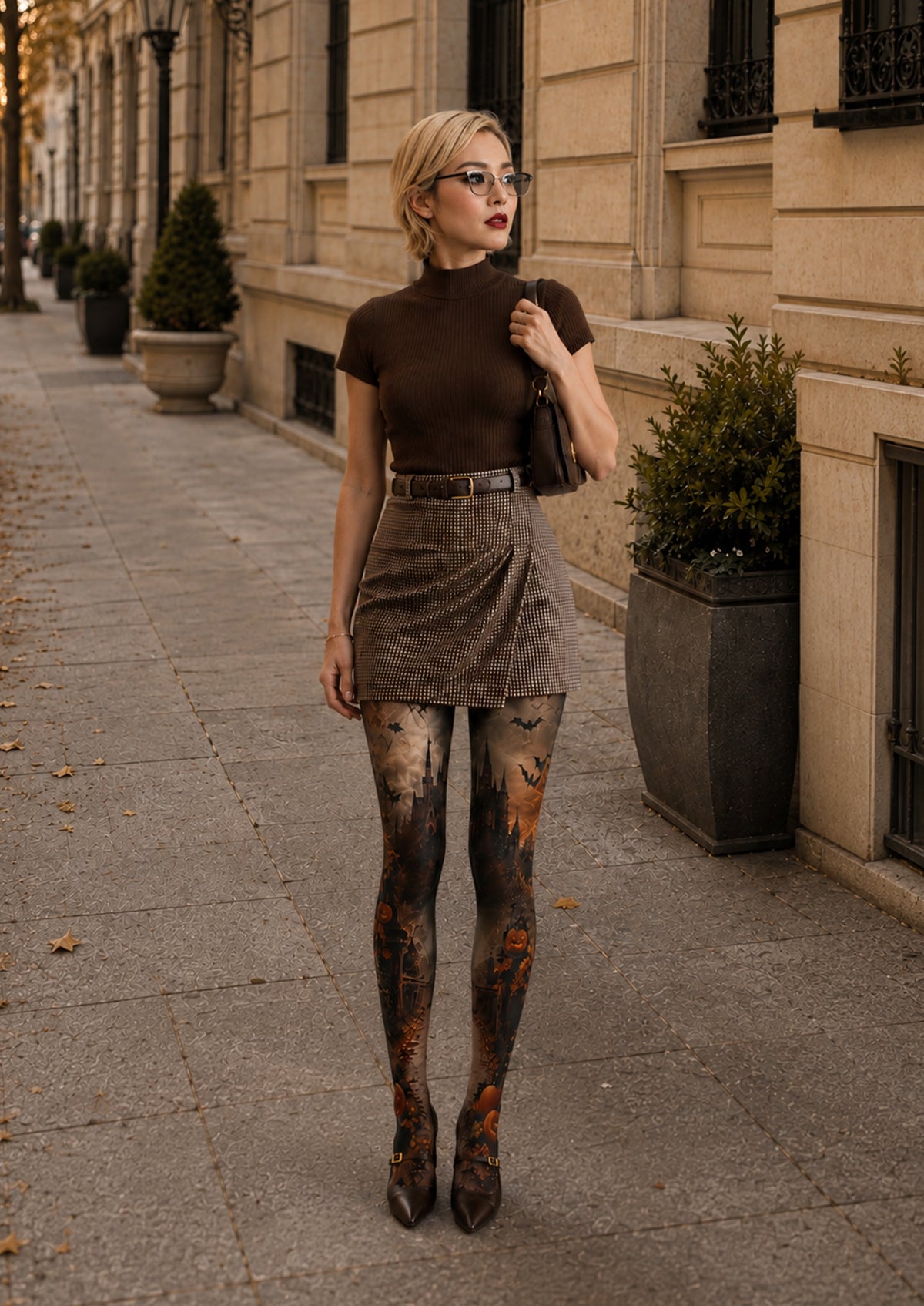 Haunted Castle Pumpkin Pantyhose Halloween Patterned Tights H67-6