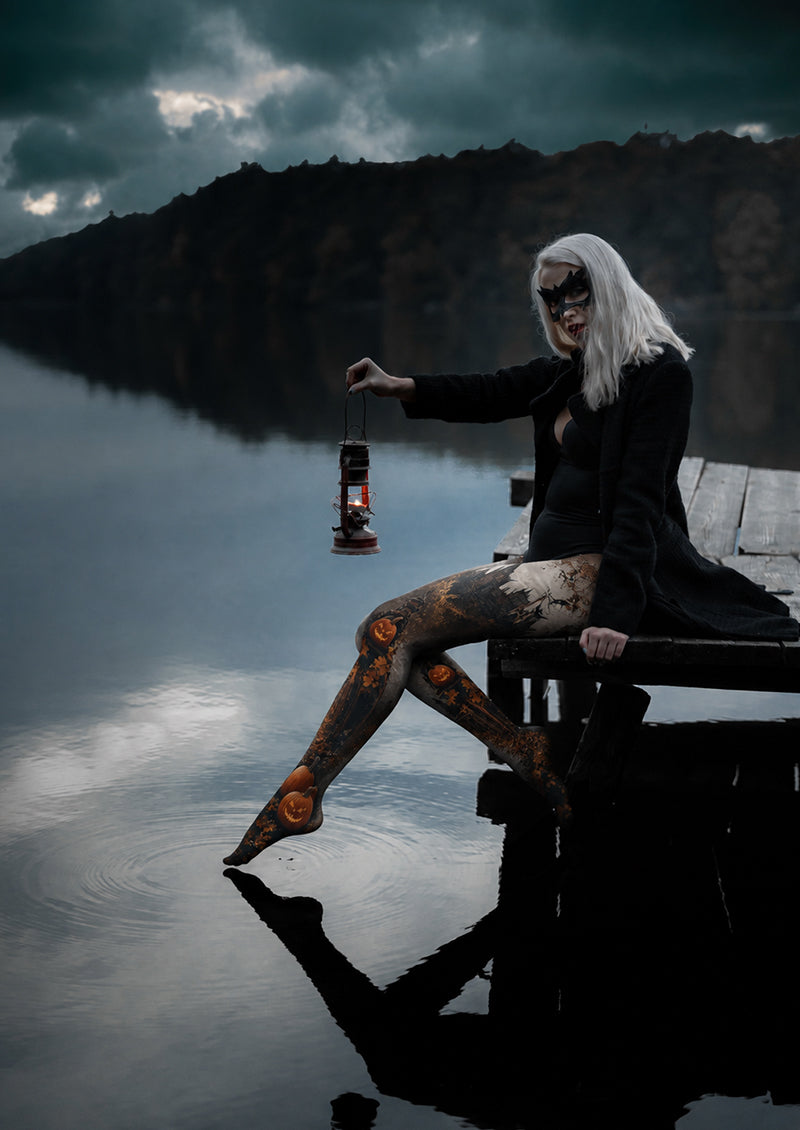 Haunted Castle Pumpkin Pantyhose Halloween Patterned Tights H67-6
