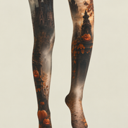 Haunted Castle Pumpkin Pantyhose Halloween Patterned Tights H67-6