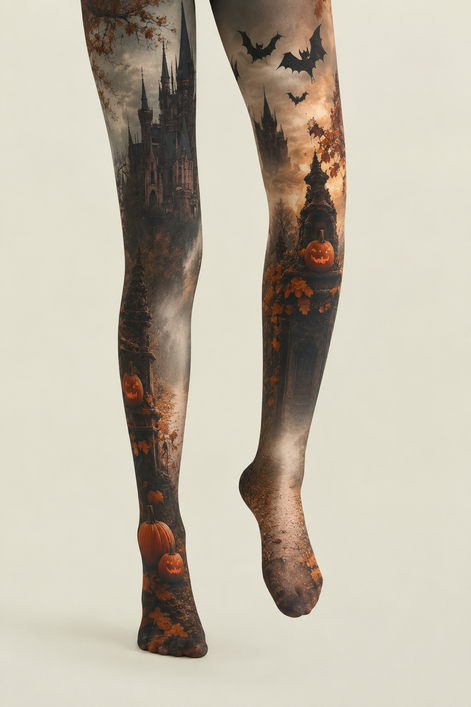 Haunted Castle Pumpkin Pantyhose Halloween Patterned Tights H67-6