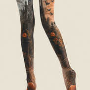 Haunted Castle Pumpkin Pantyhose Halloween Patterned Tights H67-6
