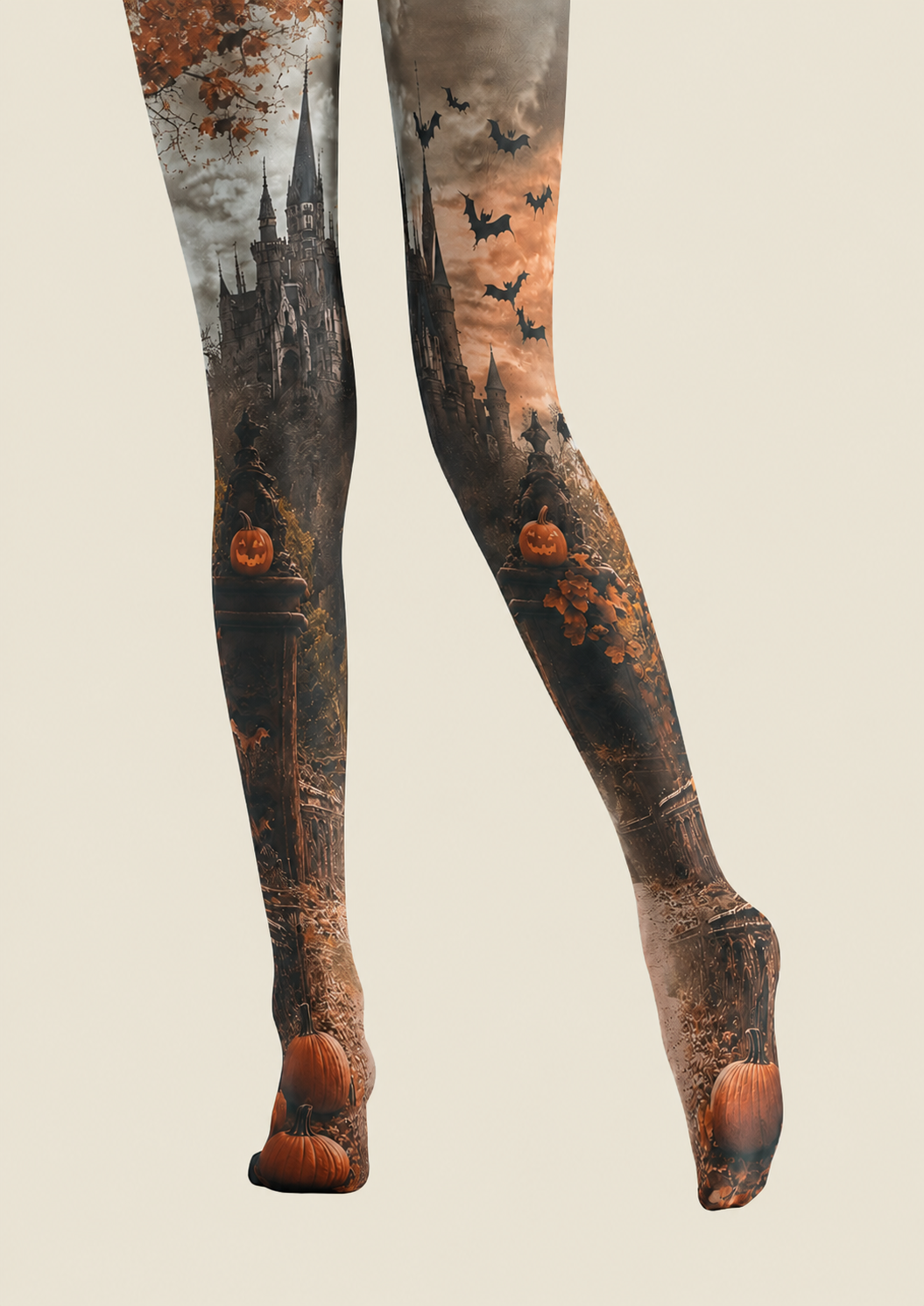 Haunted Castle Pumpkin Pantyhose Halloween Patterned Tights H67-6