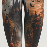 Haunted Castle Pumpkin Pantyhose Halloween Patterned Tights H67-6