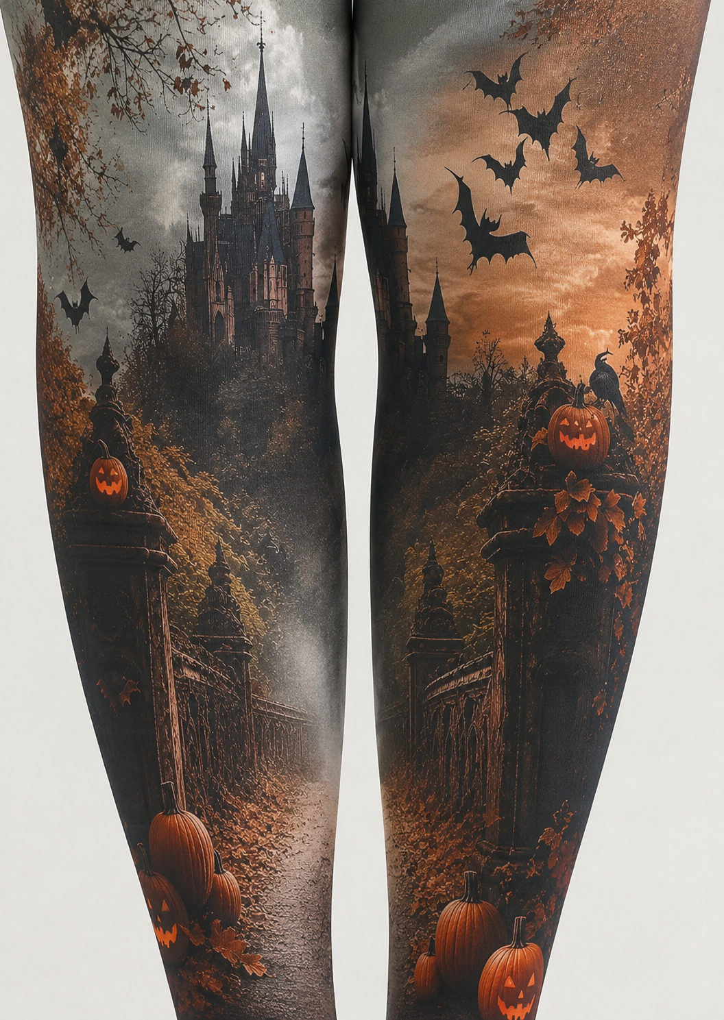 Haunted Castle Pumpkin Pantyhose Halloween Patterned Tights H67-6