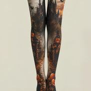 Haunted Castle Pumpkin Pantyhose Halloween Patterned Tights H67-6