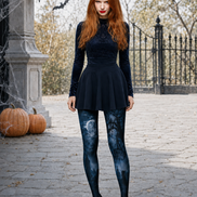 Moonlit Graveyard Halloween Tights Pantyhose H67-9